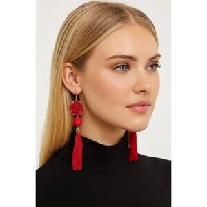 Mia Collection Goldtone Red Tassel Dangle Fringe Dreamcatcher Hook Earrings